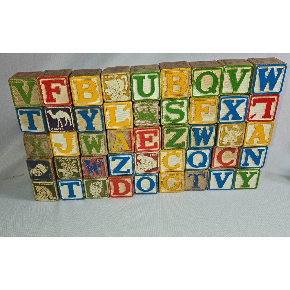 Vintage Letter Character Wood Block Truck Car Lot 110 Blocks 2 Cars Raggedy Ann - Picture 10 of 16